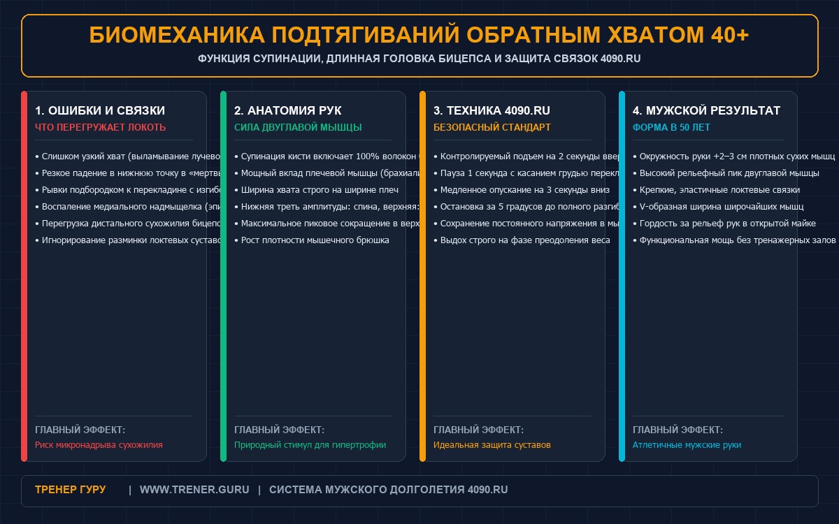 Подтягивания обратным хватом на бицепс после 40 лет — техника Chin-ups для мужчин