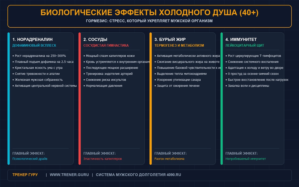 Холодный душ для мужчин после 40 лет — влияние на сосуды, дофамин и метаболизм