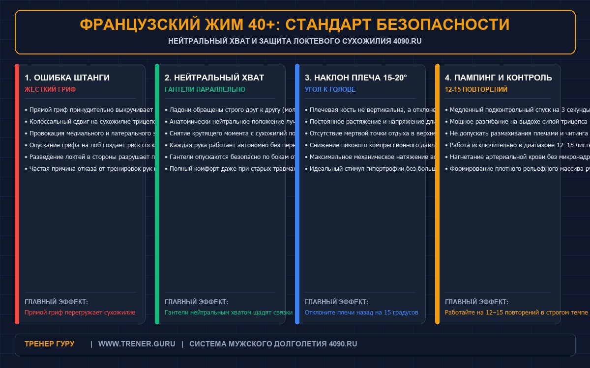 Французский жим с гантелями после 40 лет нейтральный хват и биомеханика