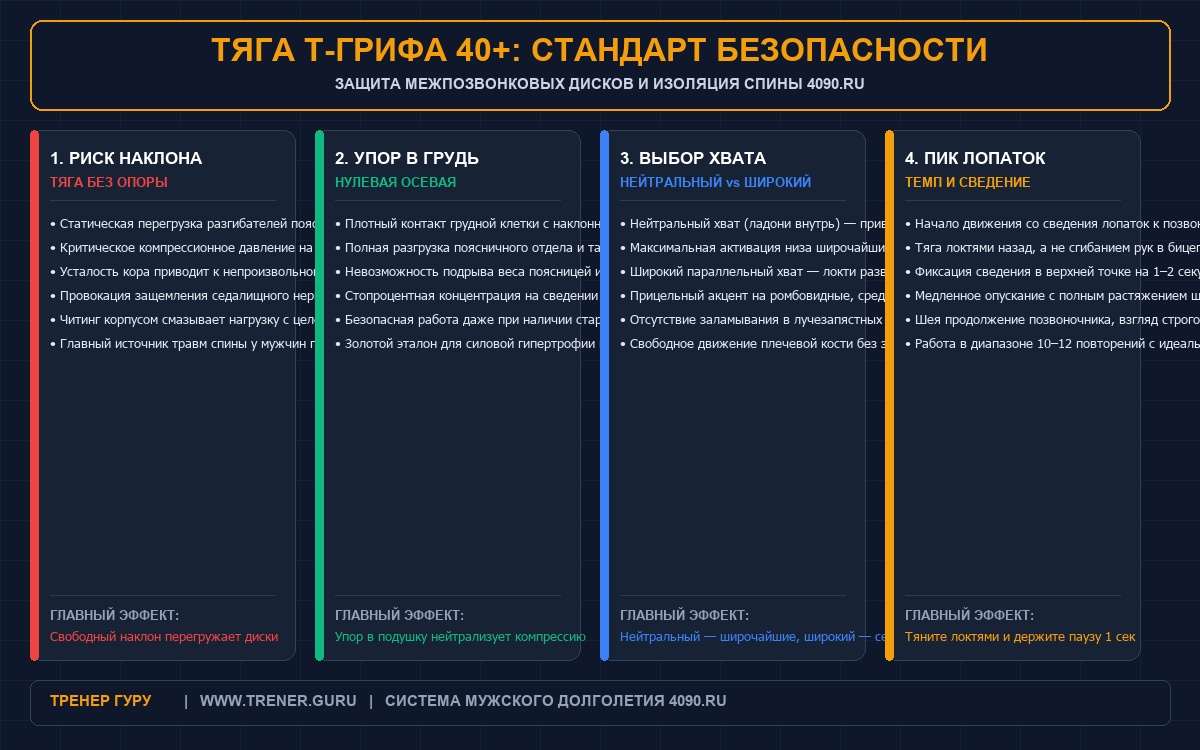 Тяга Т-грифа с упором в грудь после 40 лет анатомия и биомеханика